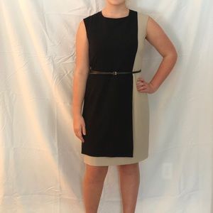 Calvin Klein Size 12 Black & Tan Belted Dress